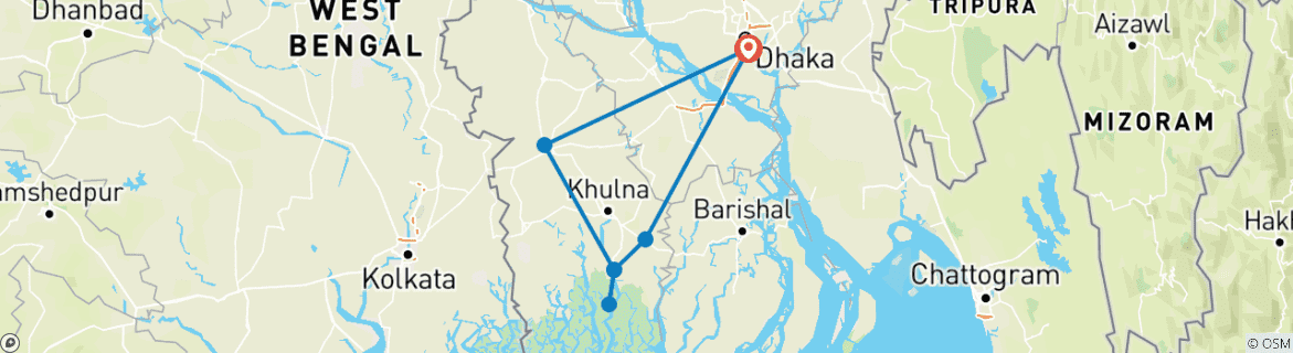 Foto van een kaart met de route van de rondreis