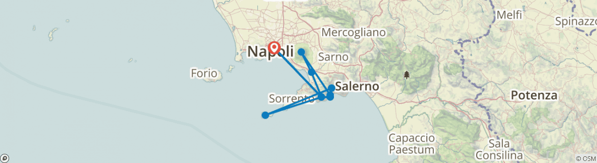 Image of a map showing the route of the tour