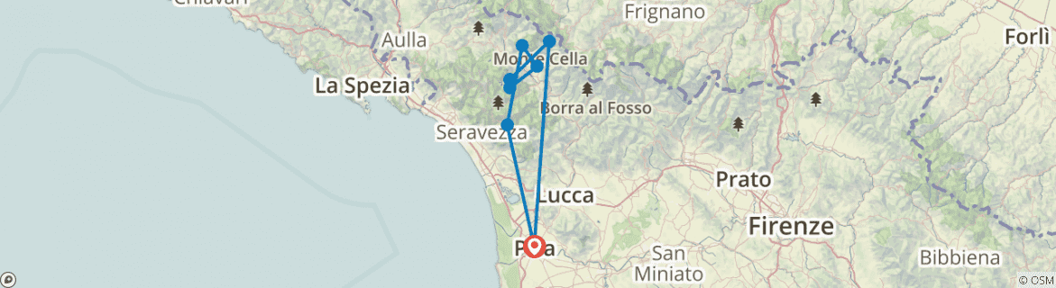 Image of a map showing the route of the tour