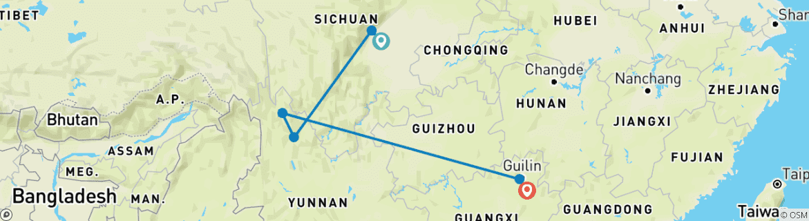 Image d'une carte montrant l'itinéraire du circuit