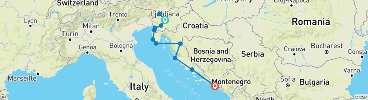 Image d'une carte montrant l'itinéraire du circuit