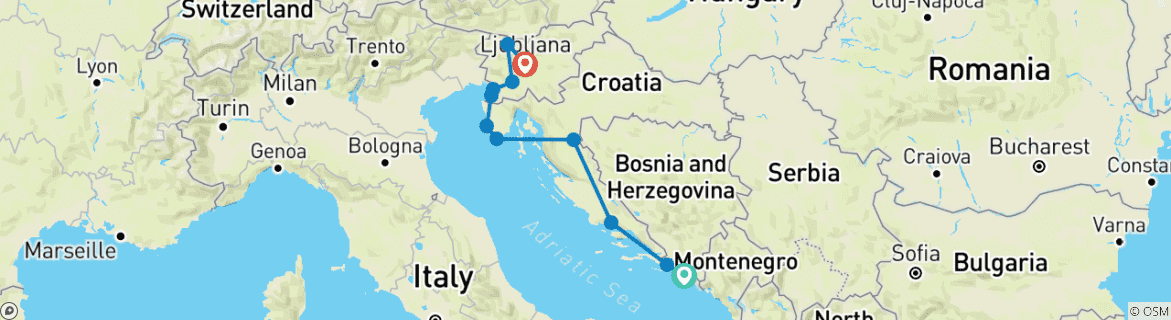 Image d'une carte montrant l'itinéraire du circuit