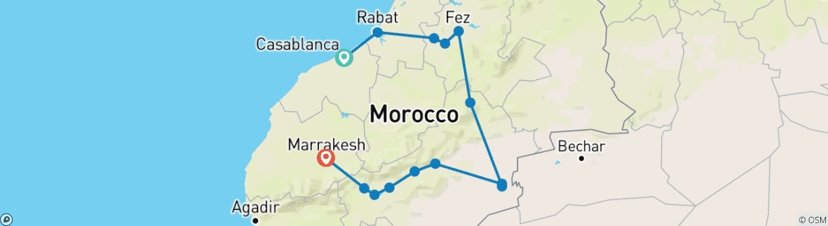 Image d'une carte montrant l'itinéraire du circuit