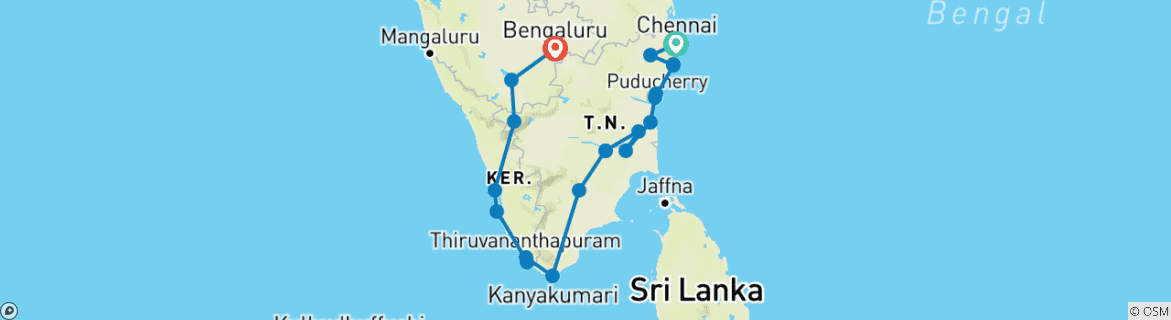 Image d'une carte montrant l'itinéraire du circuit