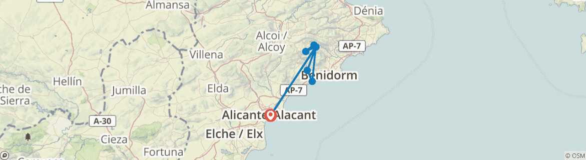 Image of a map showing the route of the tour
