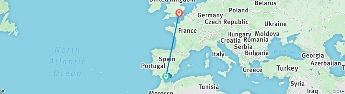 Image of a map showing the route of the tour