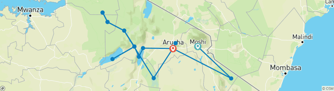 Image of a map showing the route of the tour