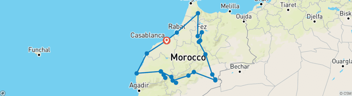 Image d'une carte montrant l'itinéraire du circuit