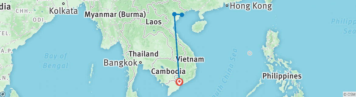 Image of a map showing the route of the tour