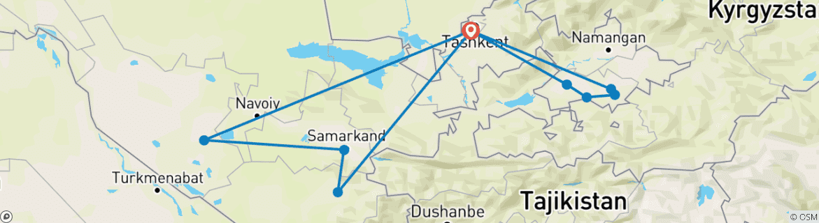 Image d'une carte montrant l'itinéraire du circuit