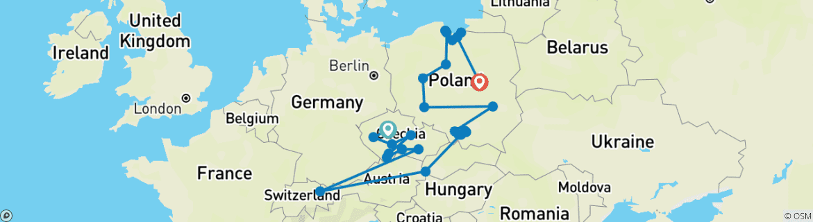 Carte du circuit Intégralité de la Tchécoslovaquie et de la Pologne