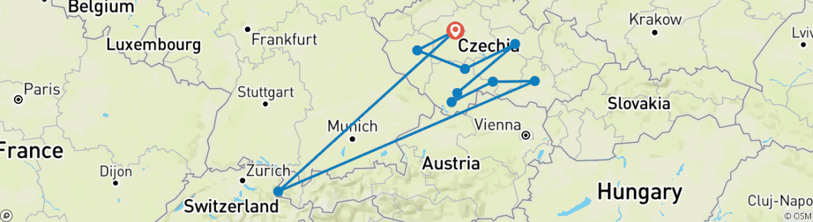 Foto van een kaart met de route van de rondreis