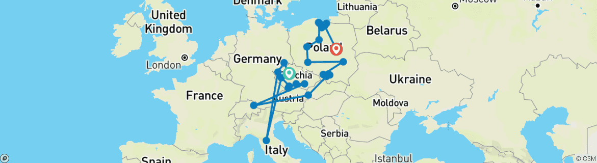Image d'une carte montrant l'itinéraire du circuit