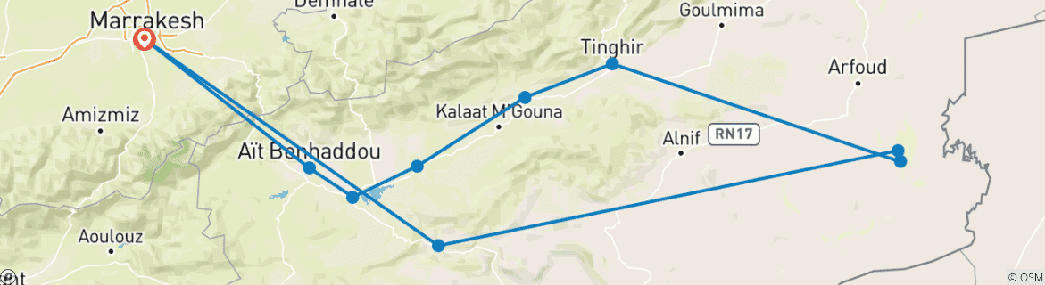 Image d'une carte montrant l'itinéraire du circuit