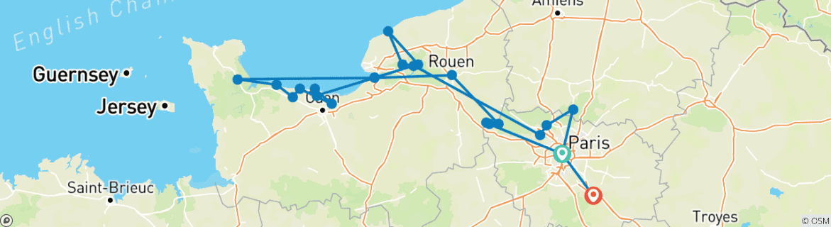Carte du circuit Les points forts de la Normandie et de la Seine avec les points forts de Paris 2027