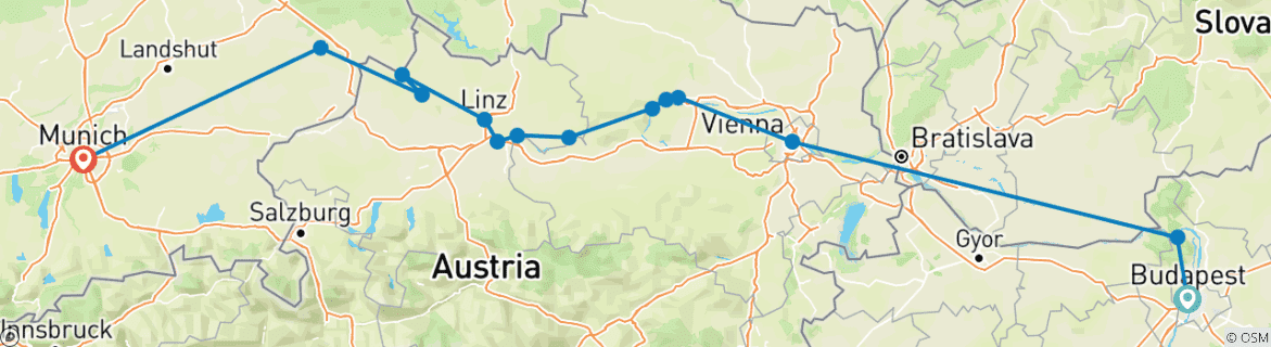 Image of a map showing the route of the tour