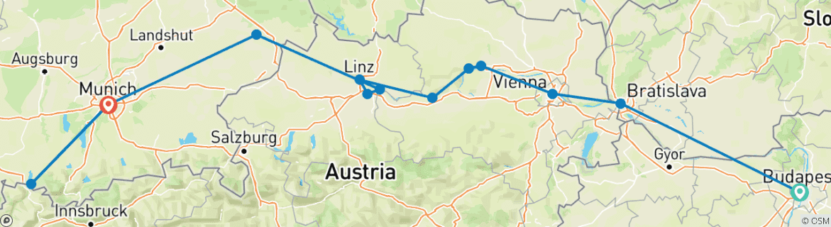 Image d'une carte montrant l'itinéraire du circuit