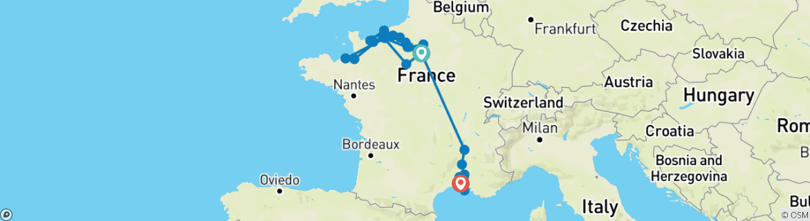 Carte du circuit Active & Discovery on the Seine & Rhône with 2 Nights in Saint-Malo (Mont St. Michel Visit)