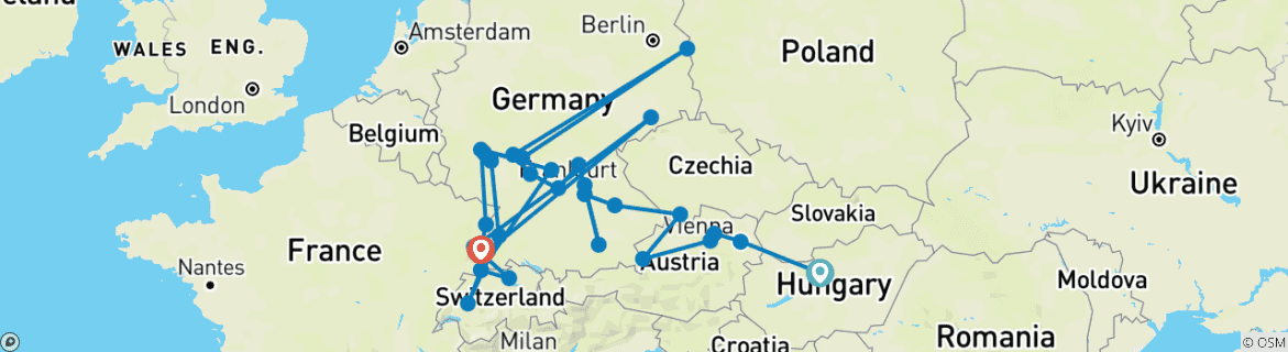 Image d'une carte montrant l'itinéraire du circuit