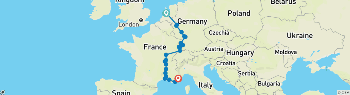 Image d'une carte montrant l'itinéraire du circuit