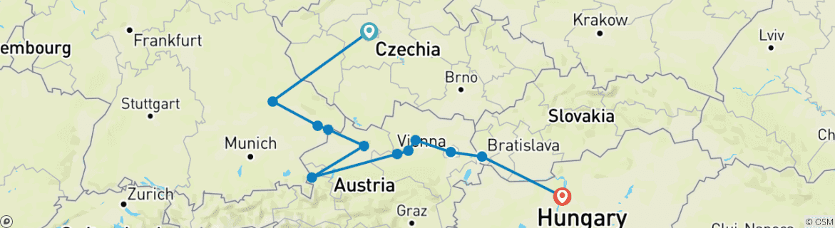 Image of a map showing the route of the tour