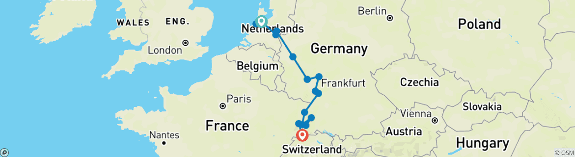 Image d'une carte montrant l'itinéraire du circuit
