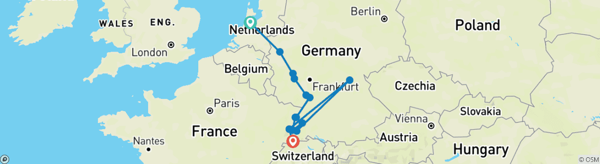 Karte mit der Reiseroute