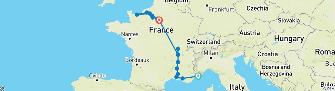 Image d'une carte montrant l'itinéraire du circuit