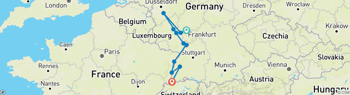 Karte mit der Reiseroute