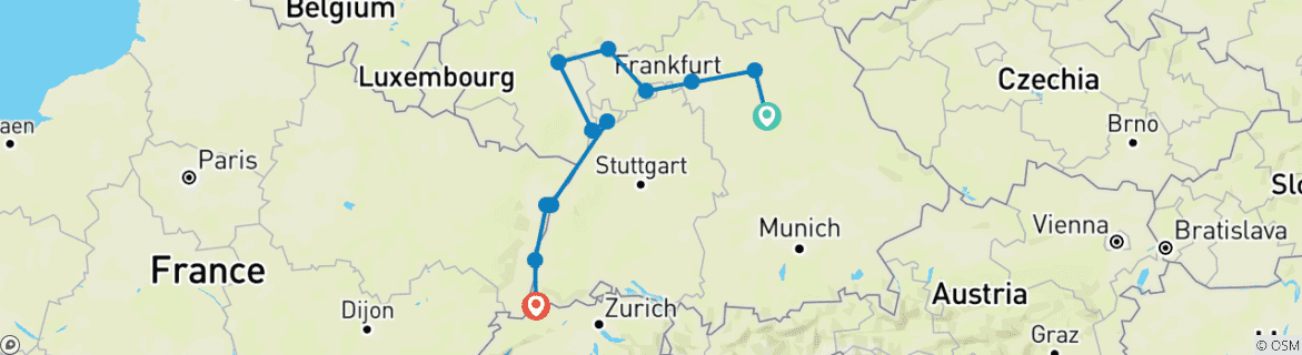 Image d'une carte montrant l'itinéraire du circuit