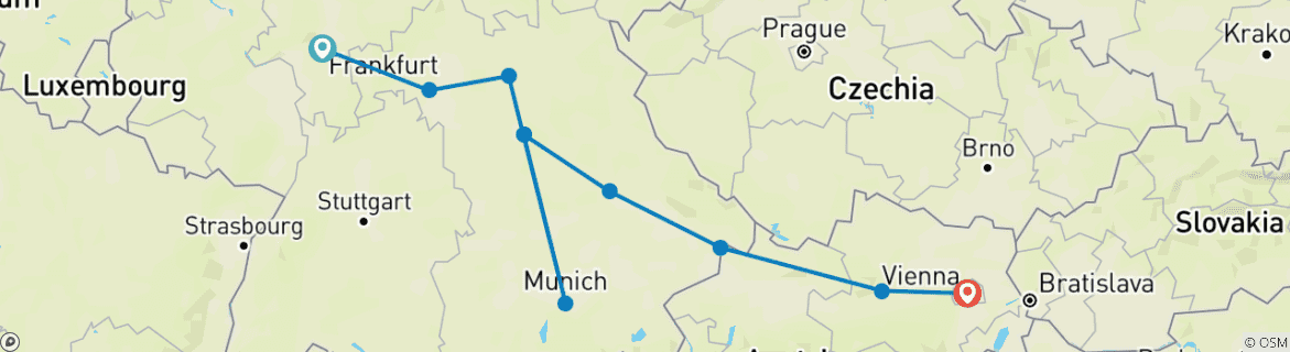 Image d'une carte montrant l'itinéraire du circuit