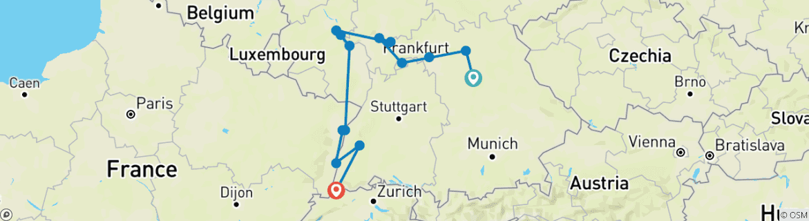 Image d'une carte montrant l'itinéraire du circuit