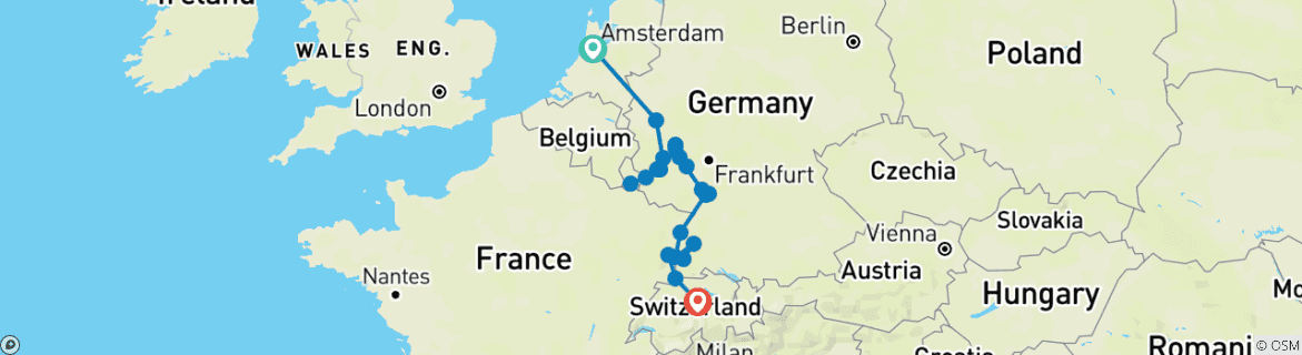 Image d'une carte montrant l'itinéraire du circuit