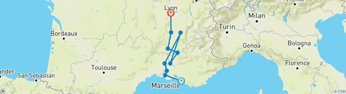 Image d'une carte montrant l'itinéraire du circuit