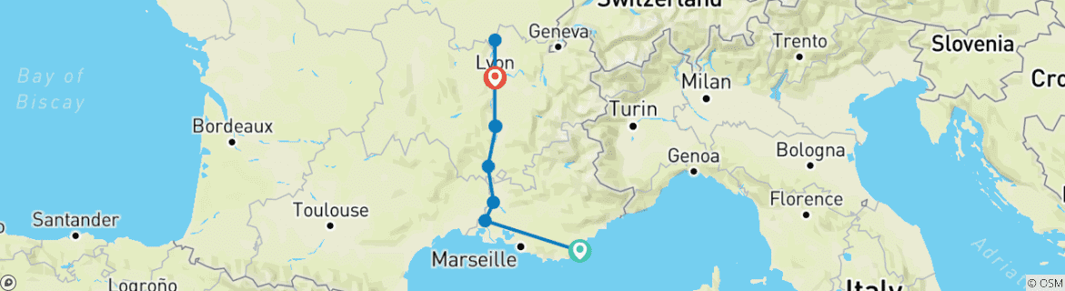 Image d'une carte montrant l'itinéraire du circuit