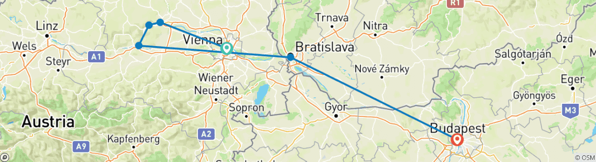 Image d'une carte montrant l'itinéraire du circuit