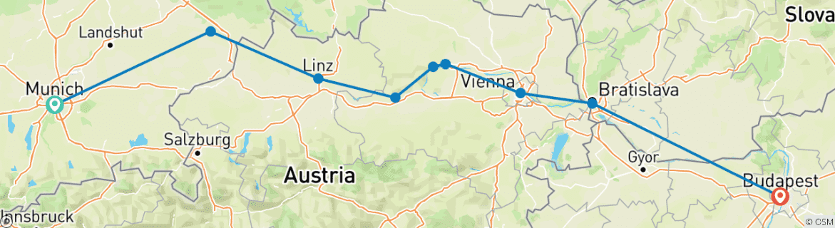 Image of a map showing the route of the tour