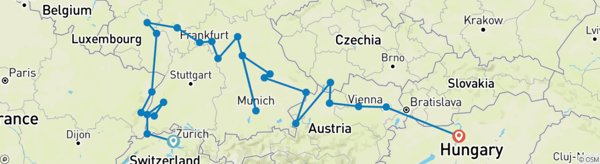 Image d'une carte montrant l'itinéraire du circuit