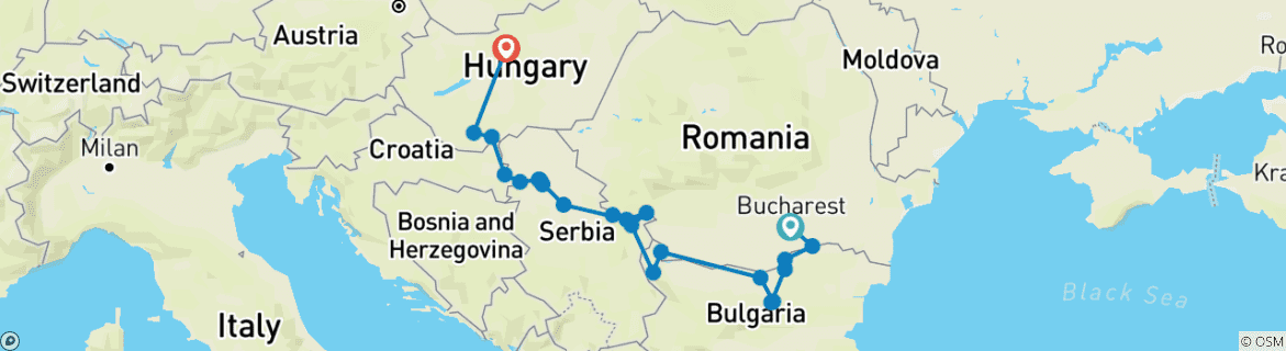 Image of a map showing the route of the tour