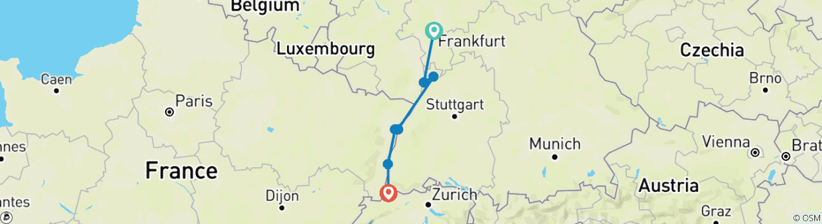 Image d'une carte montrant l'itinéraire du circuit