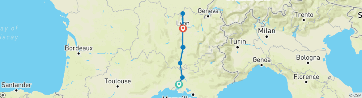 Image d'une carte montrant l'itinéraire du circuit