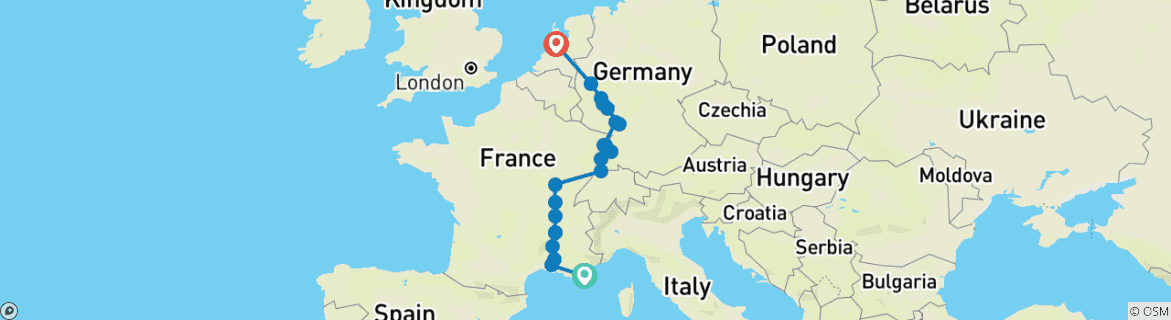 Image d'une carte montrant l'itinéraire du circuit