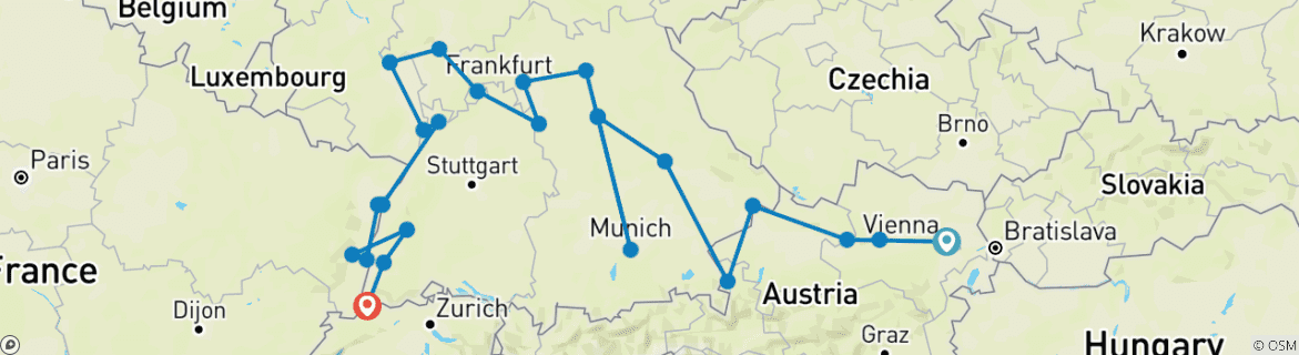 Carte du circuit Noël de Vienne à Bâle 2027