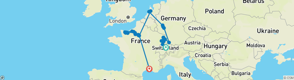 Karte mit der Reiseroute