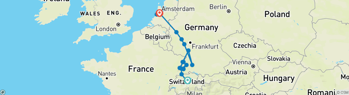 Foto van een kaart met de route van de rondreis