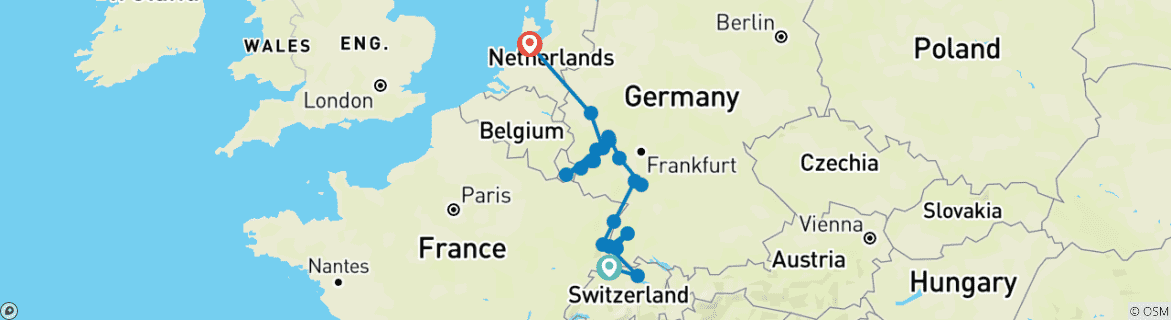 Image of a map showing the route of the tour