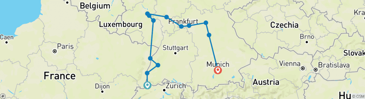 Image d'une carte montrant l'itinéraire du circuit