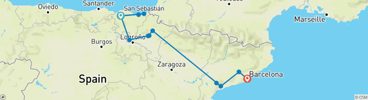 Image d'une carte montrant l'itinéraire du circuit