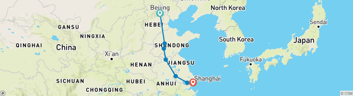 Image of a map showing the route of the tour