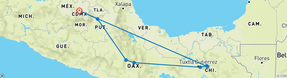 Image d'une carte montrant l'itinéraire du circuit